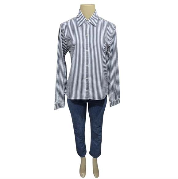Ralph Lauren Polo Jeans Co. Women Striped Collar Long Sleeve Button Up Shirt M - Picture 2 of 16